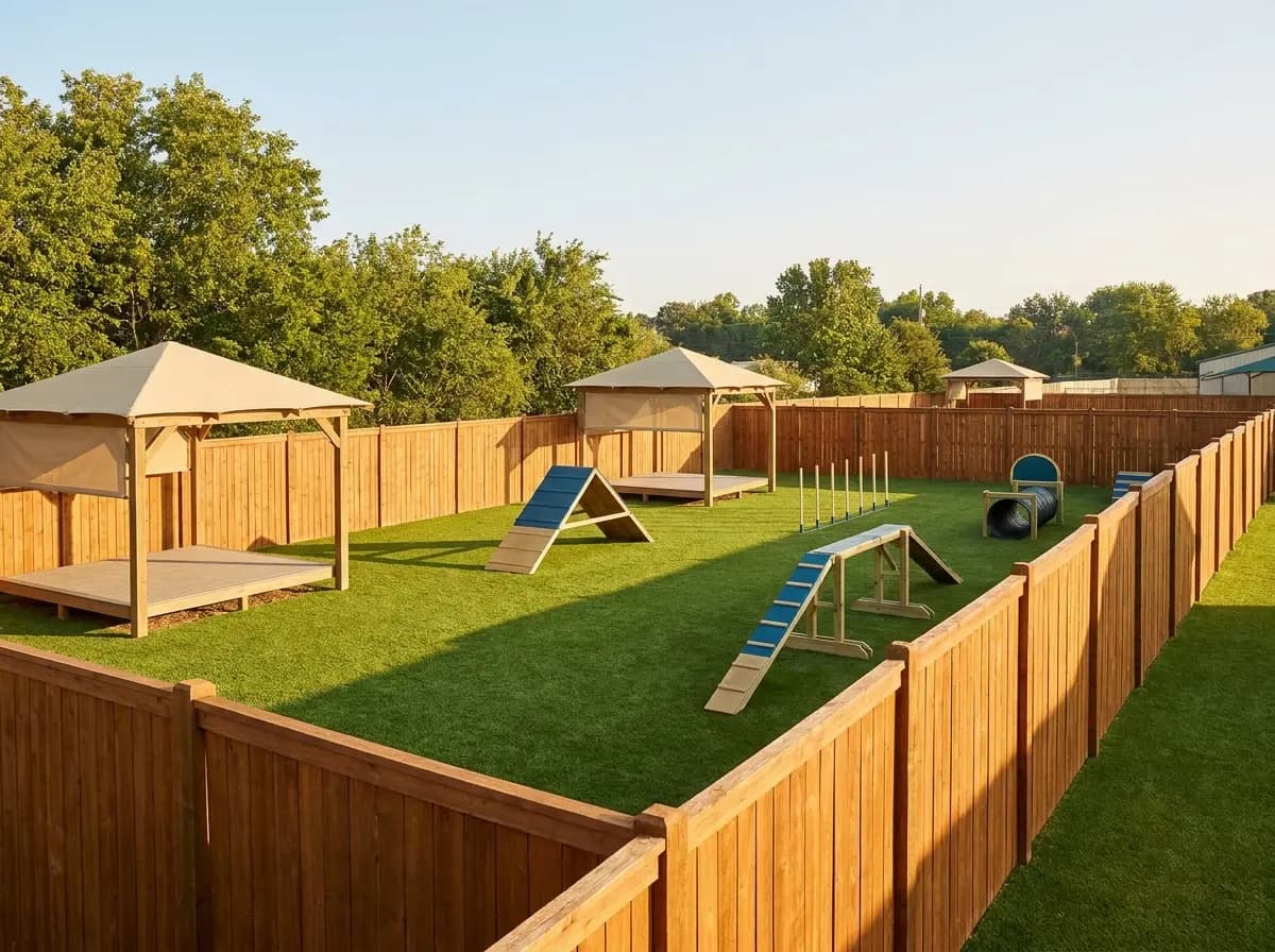 Safe, secure outdoor dog play area at Delaval Daycare in Seghill